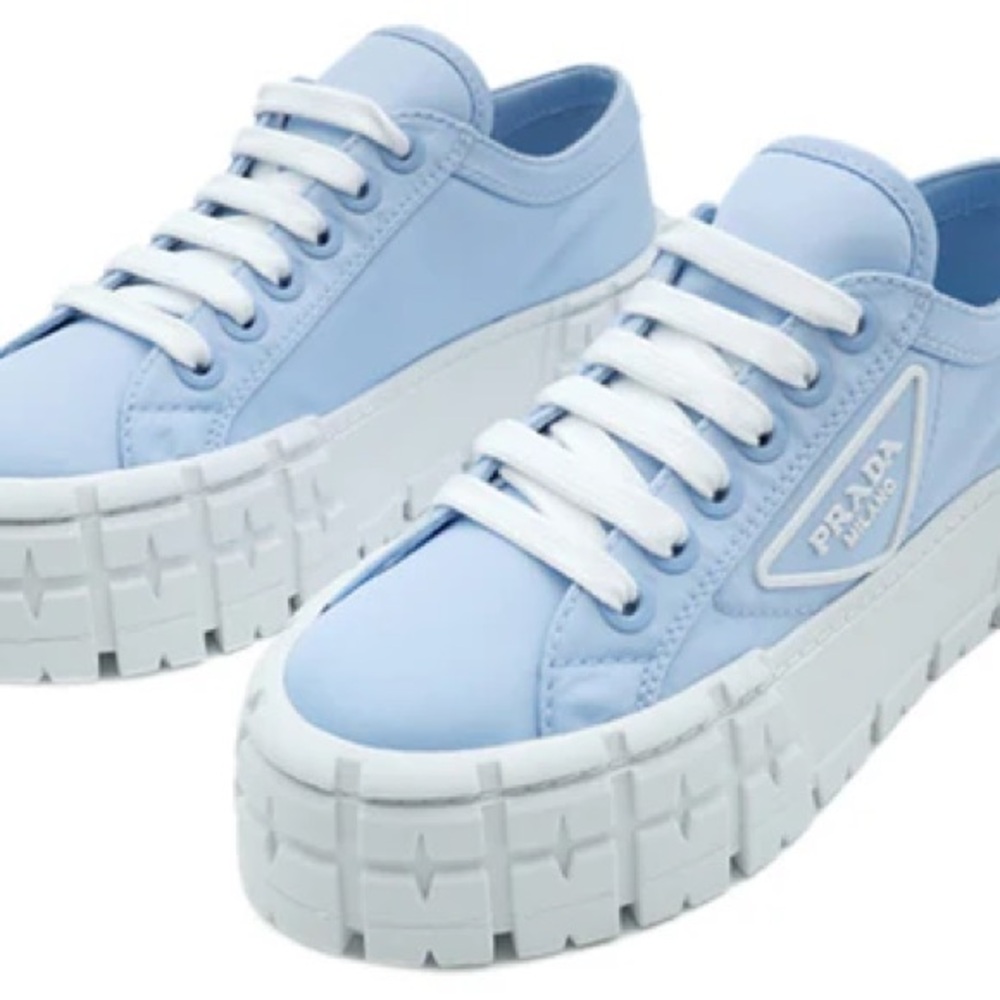 Prada Blue and White Platform Sneakers